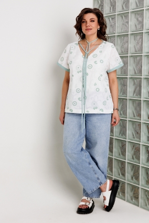 Блуза женская 4164 шалфей на белом
