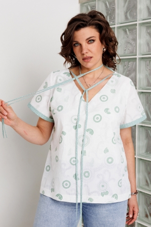 Блуза женская 4164 шалфей на белом