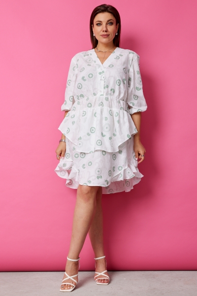 Платье 1056 шалфей на белом